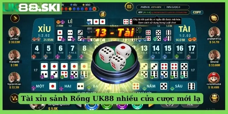 Tài xỉu sảnh Rồng UK88 nhiều cửa cược mới lạ
